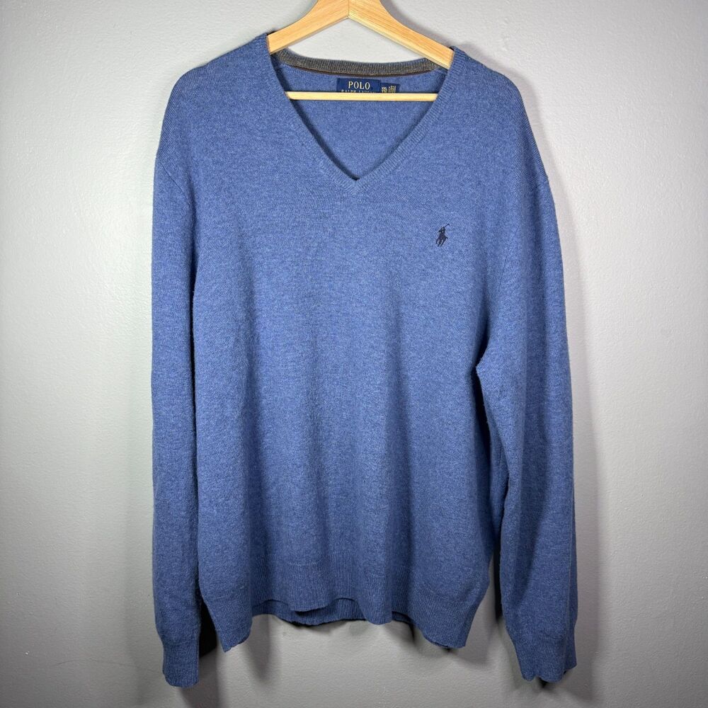 Polo Ralph Lauren Sweater Mens 2XL Blue 100% Merino Wool Italian Yarn
